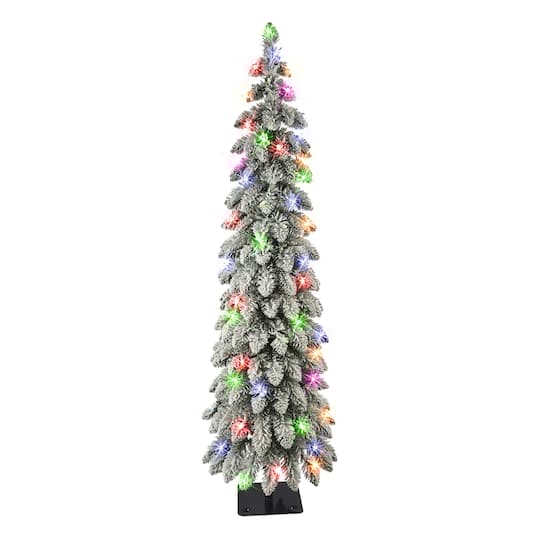 4Ft Pre-Lit Flocked Alpine Artificial Christmas Tree, Multicolor Lights By Puleo International in Green | 4 ft | Michaels®